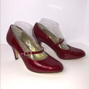 Red Metallic Patent Mary Jane Pumps